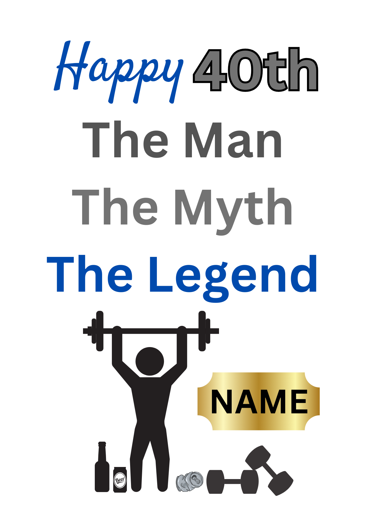 Personalised Any Name, Any Age Weightlifter Birthday Card for him
