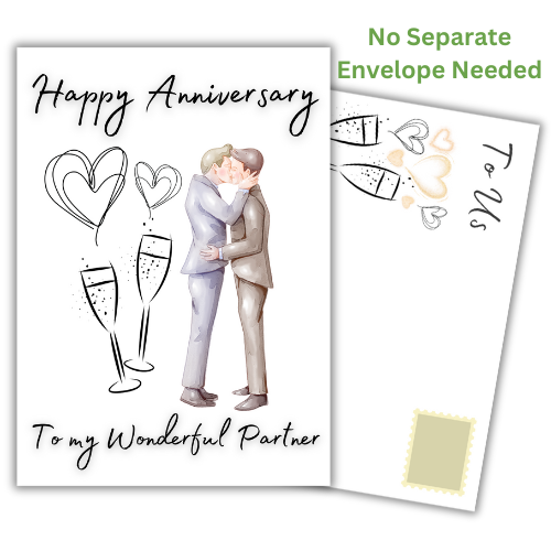 Gay Anniversary Card for Partner | LGBT+ Happy Anniversary Greetings Card for Wonderful Partner