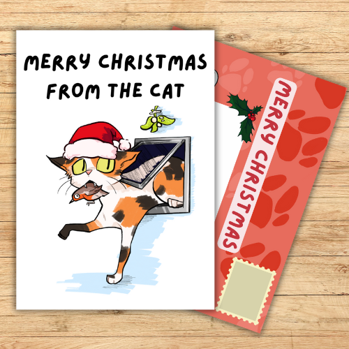 Merry Christmas From the Cat Funny Greetings Card