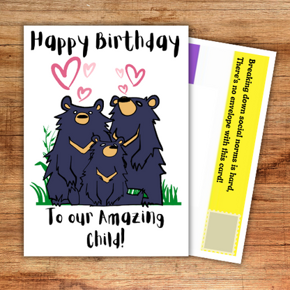 Happy Birthday to my/our Amazing Child! Non-binary Greetings card for child from proud parents.