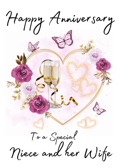 Niece and her Wife Champagne Anniversary Card | Mrs and Mrs LGBT Anniversary Card