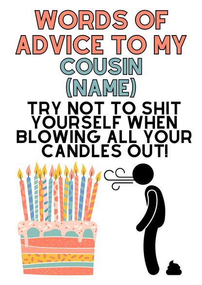 Personalised Funny Birthday Card for Cousin
