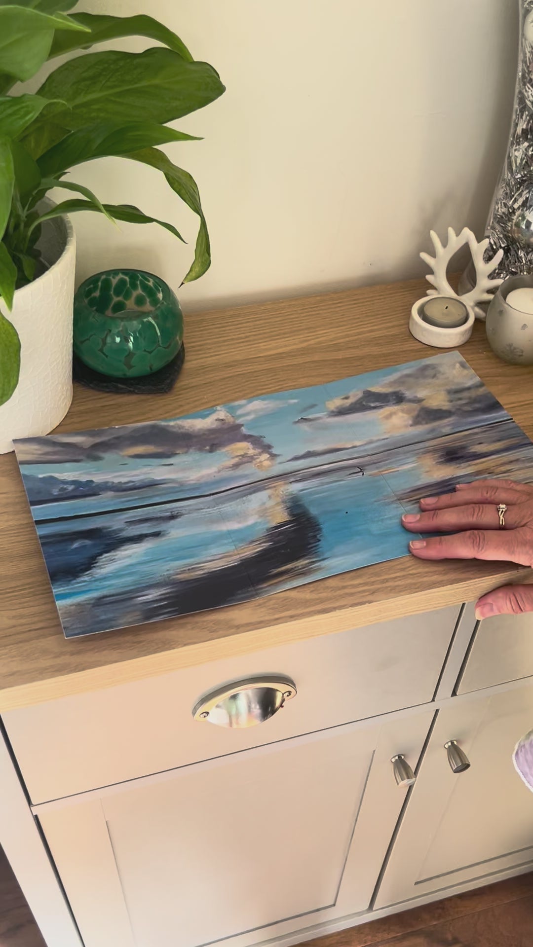 A demonstration video for the self-sealing greetings card 'Lake King' from the Sue O'Sullivan Art Collection. The video shows how to write, fold, seal, address, open and display this trifold card.