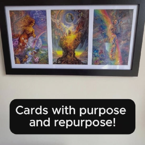 Video shows a demonstration of how to use the self-sealing trifold greetings cards from the Bare Cards Josephine Wall Collection, including; where to write, how to peel, fold and seal the card, where to write the address and fix the stamp, how to open and how the card can be displayed and then repurposed as art into a frame. The card used features three stunning paintings from Josephine Wall - Wind of Change, Tree of Peace and Iris, Keeper of the Rainbow.