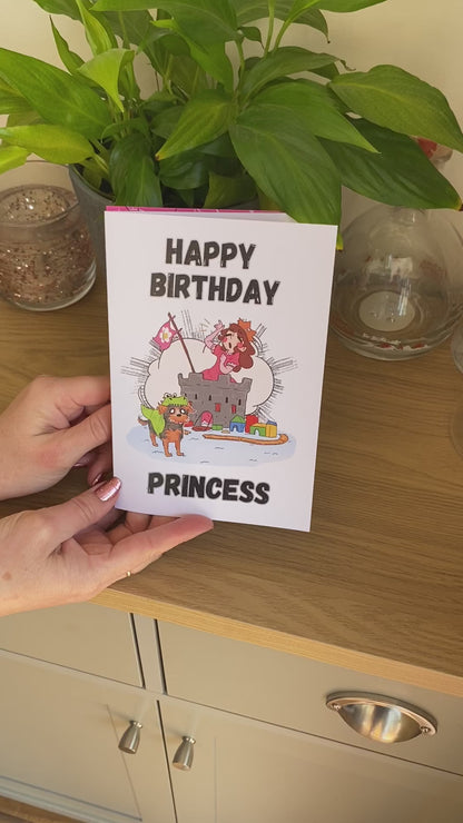 Little Heroes Kids Birthday Card Princess and her Dragon Puppy