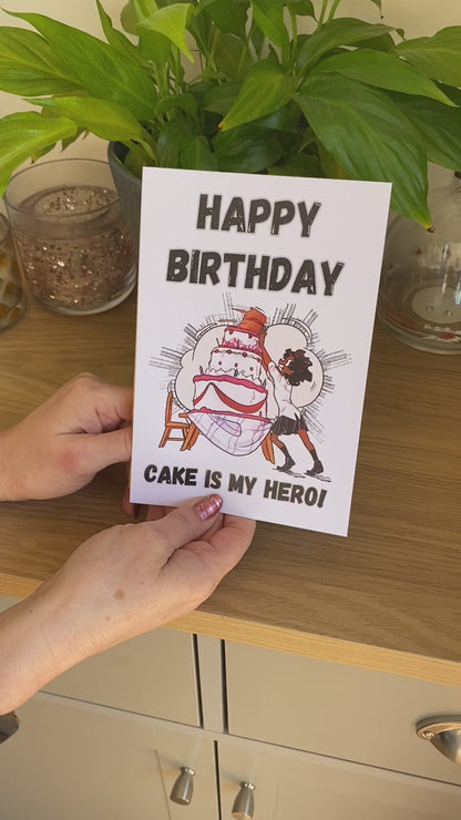 Little Heroes Kids Birthday Card for any Cake Loving Super Hero