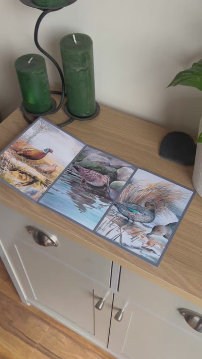 Video shows the self-sealing greetings card from Bare Cards from the John L Harris Collection - a trifold card showing paintings of British Wildlife  - Trio of British Birds. The Video shows how to fold, seal and write your card.