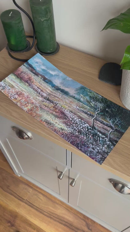 Video shows the self-sealing greetings card from Bare Cards from the John L Harris Collection - a trifold card showing paintings of British Landscape Scenes  - Old Stone Walls in Corsham. The Video shows how to fold, seal and write your card.