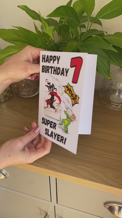 Little Heroes Happy 7th Birthday Card Super Slayer