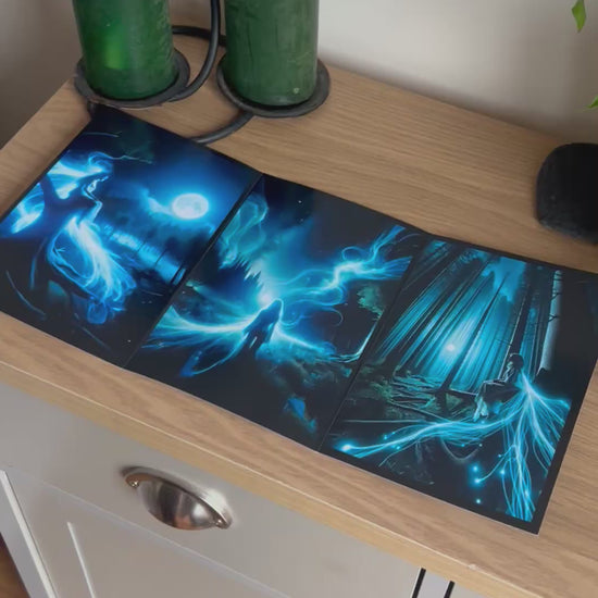 Video shows a demonstration of  how to  fold and seal the Bare Cards Self-Sealing Open Birthday Card in the Portals of Wonder Collection: Triptych Moonlight Vigil