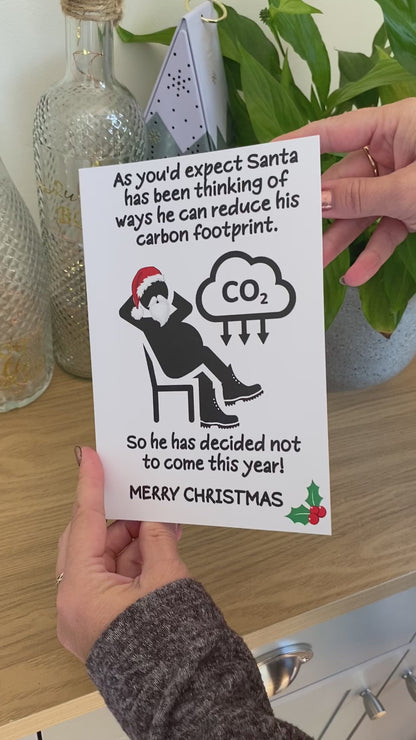 Santa Reduces his Carbon Footprint Joke Christmas Card