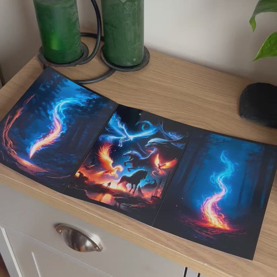 Video shows a demonstration of  how to  fold and seal the Bare Cards Self-Sealing Open Birthday Card in the Portals of Wonder Collection: Triptych Beasts Gathering