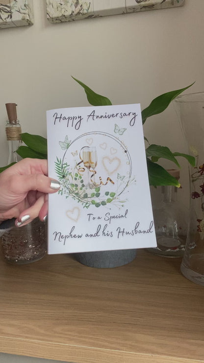 Nephew and his Husband Champagne Anniversary Card | Special Couple Anniversary Card for LGBT Nephew