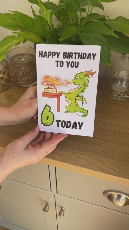 Little Heroes Happy 6th Birthday Card Dragon Lighting Cake