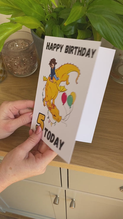 Little Heroes Happy 5th Birthday Card Dragons and Balloons