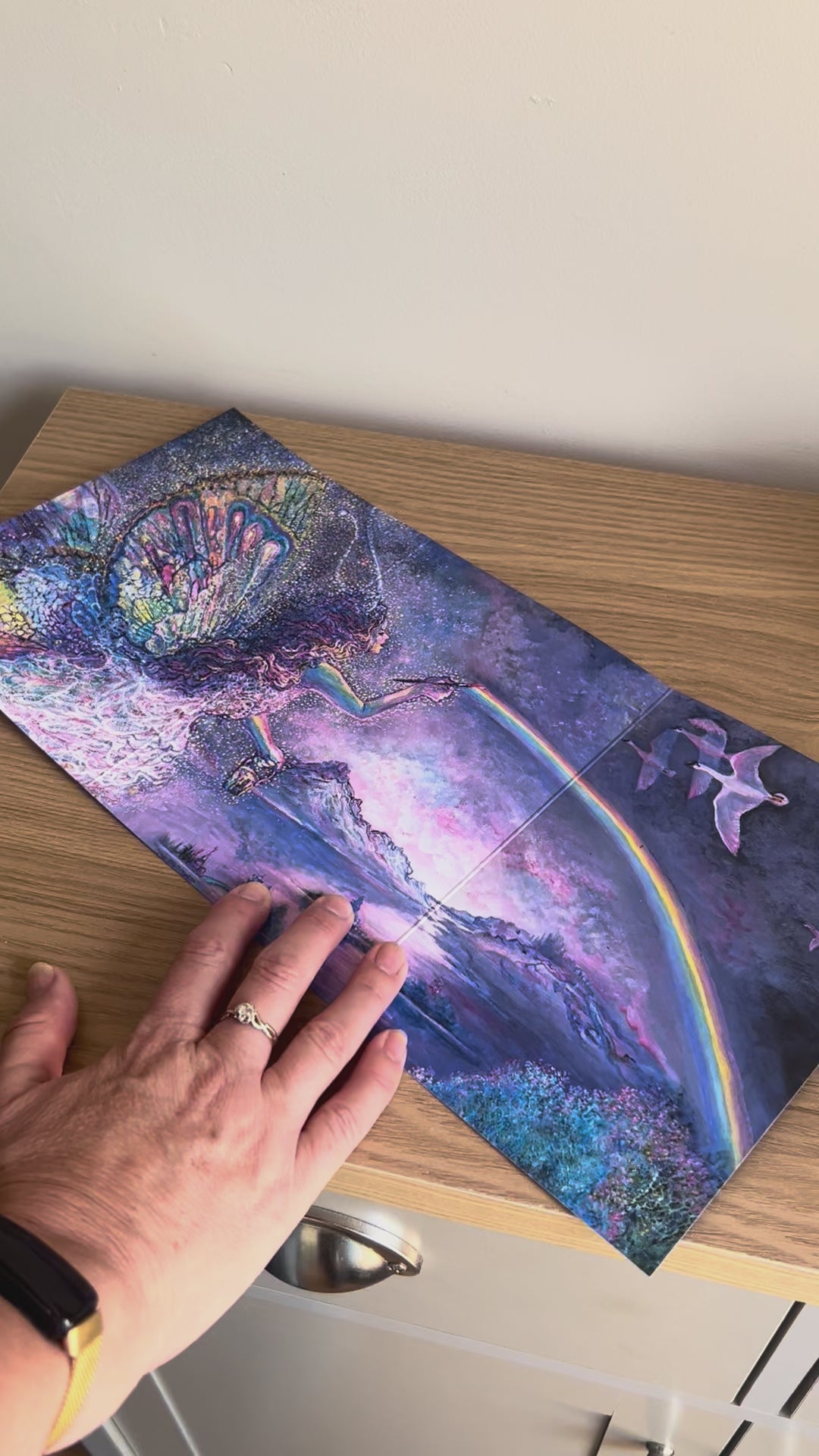 Demonstration video for the Bare Cards self-sealing greetings card from the fantasy art range 'The Josephine Wall Collection': Painting a Rainbow