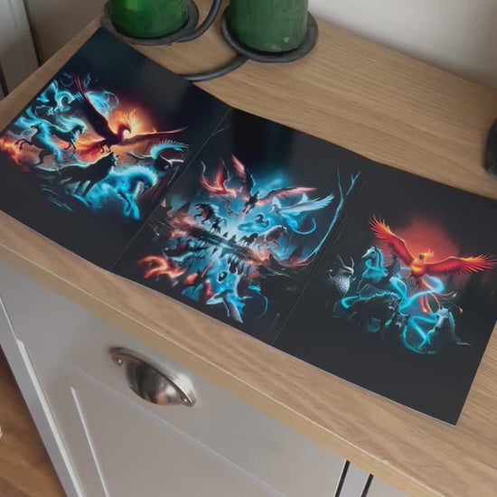 Video shows a demonstration of  how to  fold and seal the Bare Cards Self-Sealing Open Birthday Card in the Portals of Wonder Collection: Triptych Mythical Beasts