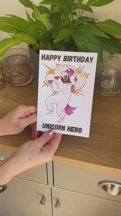 Little Heroes Kids Birthday Card Unicorn Hero