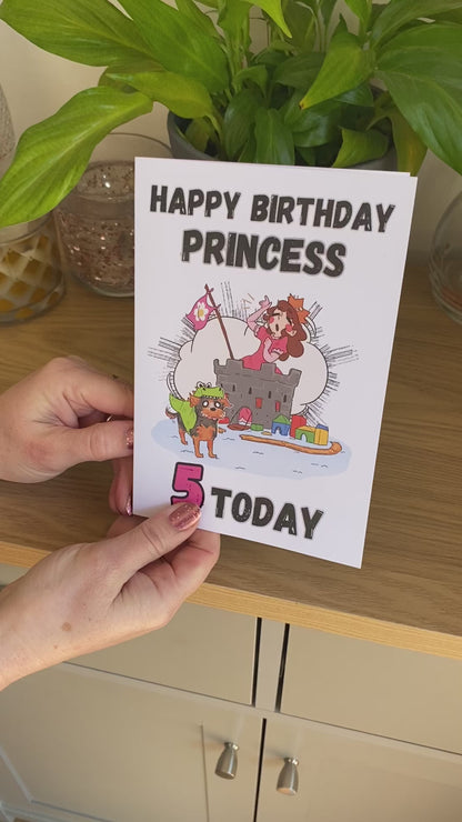 Little Heroes Happy 5th Birthday Card Princess and her Dragon Puppy