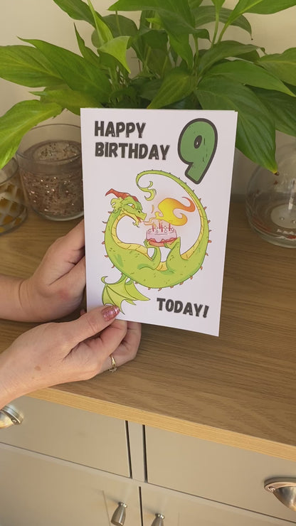 Little Heroes Happy 9th Birthday Card for your Dragon Loving Super Hero