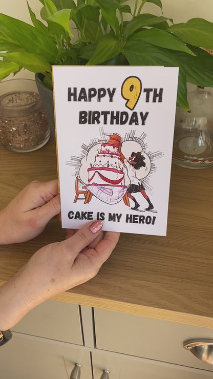 Little Heroes Happy 9th Birthday Card for any Cake Loving Super Hero