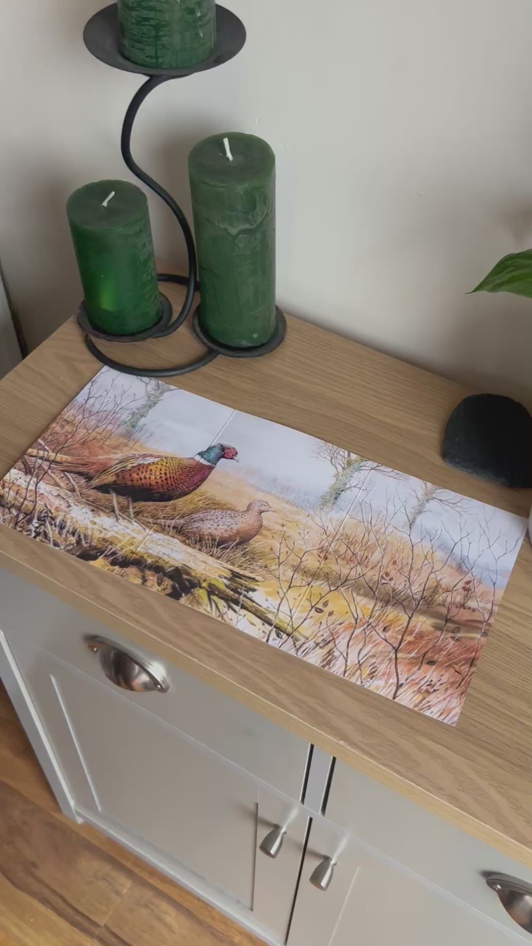 Video shows the self-sealing greetings card from Bare Cards from the John L Harris Collection - a trifold card showing paintings of British Wildlife  - Spirthill Pheasants. The Video shows how to fold, seal and write your card.