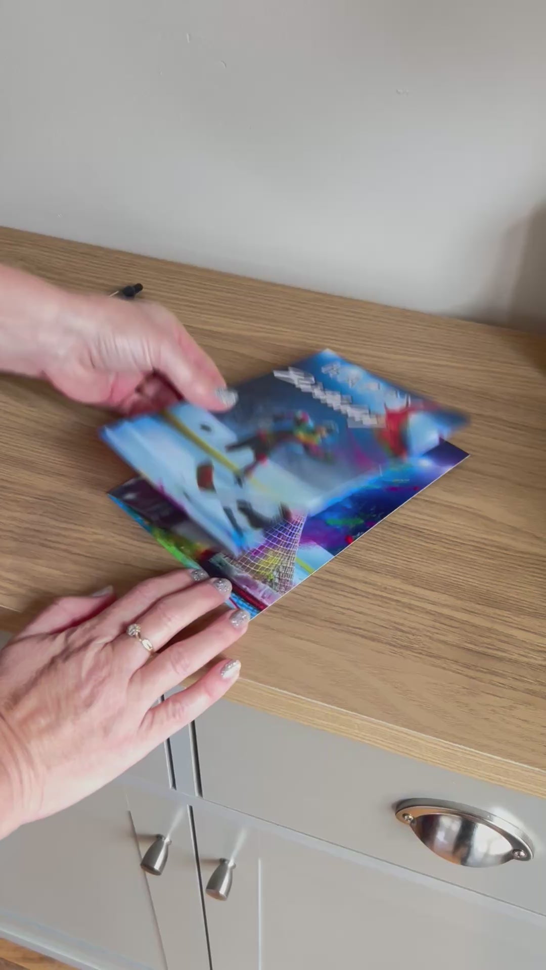 Video shows instructions on how to fold, write, address, stick and send the Push the Limit Ice Hockey Trifold birthday card that does not require a separate envelope.