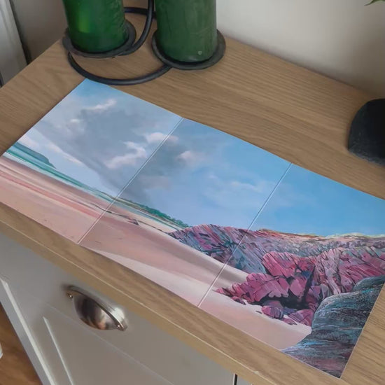 Video shows the self-sealing greetings card from Bare Cards from the John L Harris Collection - a trifold card showing a painting of a British Coastal Scene - Daymer Bay. The Video shows how to fold, seal and write your card.