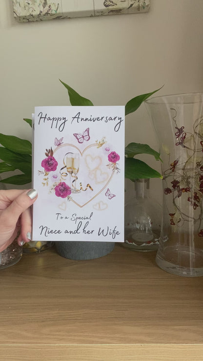 Niece and her Wife Champagne Anniversary Card | Mrs and Mrs LGBT Anniversary Card
