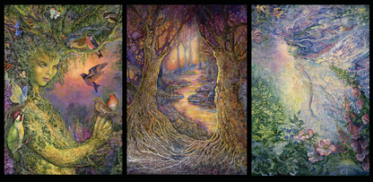 front of sustainable greetings card with Triptych artwork with a woman, tree, and nature elements